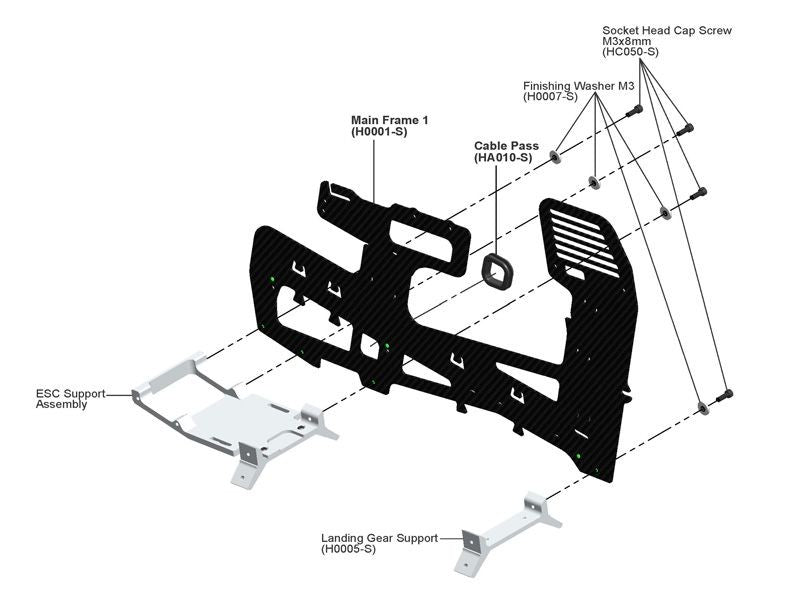 ALUMINUM LANDING GEAR SUPPORT (1PC) - GOBLIN 630/700/770