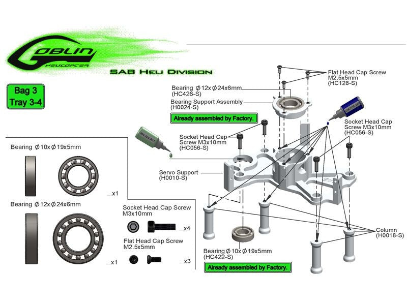MAIN SHAFT BEARING SUPPORT W/BEARING - GOBLIN 630/700/770