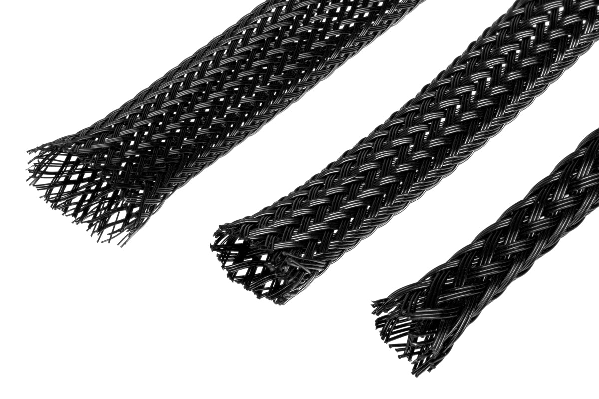 Gevlochten slang 3mm zwart 1mtr.